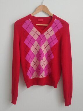 Pringle of Scotland Women's Medium 100% lambs wool red pink argle sweater top